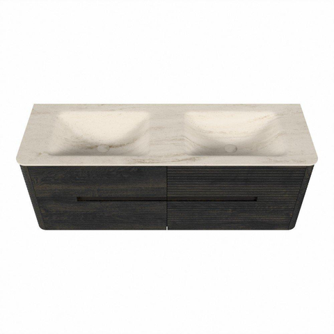 Mondiaz CIRO-DLUX Ensemble de meubles de salle de bains - 140x45x50cm - lavabo en solid surface Meli - 2 vasques Double - sans trous de robinet - 4 tiroirs - Shadow SW1533807
