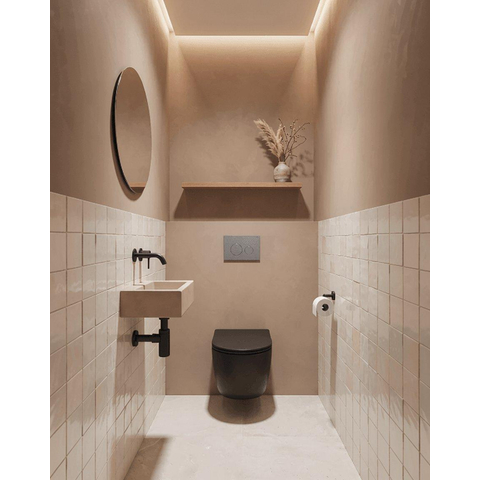 QeramiQ Dely Ensemble de WC - réservoir encastré Qeramiq Flush - abattant slim - plaque de commande en métal inox - boutons ronds - noir mat SW1578523