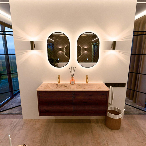 Mondiaz CIRO-DLUX Meuble de salle de bains - 130x45x50cm - Plan-vasque Solid surface Arena - 2 vasques Double - 2 trous de robinetterie - 4 tiroirs - Ruby SW1531704