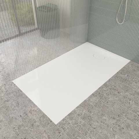 Villeroy & Boch Ecora douchebak - 140x80x3.5cm - afvoer korte zijde - stone white (wit) SW1558997