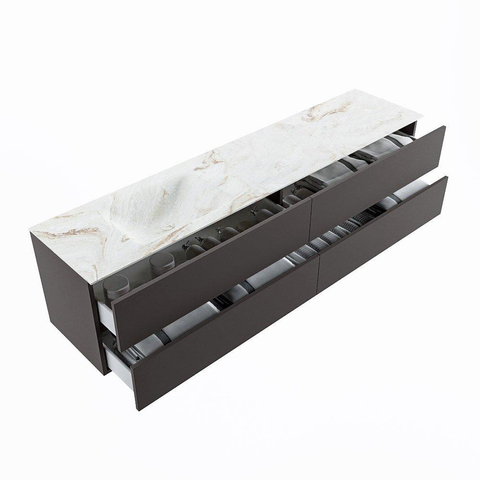 MONDIAZ VICA-DLUX Ensemble meuble de salle de bains - 200cm - meuble bas dark grey - 4 tiroirs - lavabo encastré cloud gauche - 1 trou de robinet - version haute 60cm - frape SW1088848
