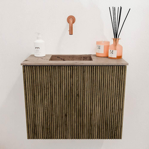 Mondiaz JOYA-DLUX 50cm toiletmeubel - kleur Dusk - Wastafel FAYE positie Links Zonder kraangat kleur Arena. SW1425726