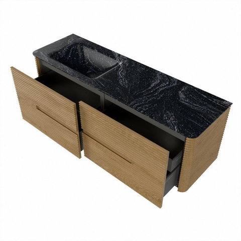 Mondiaz CIRO-DLUX Ensemble de meubles de salle de bains - 150x45x50cm - lavabo solid surface Lava - 1 vasque à gauche - 1 trou de robinet - 4 tiroirs - Chêne SW1531084