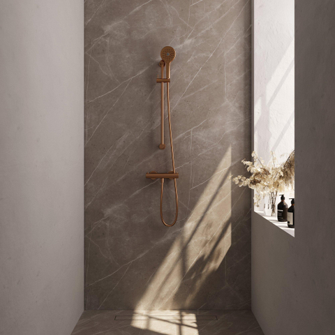 Brauer Copper Edition Mitigeur de douche apparent - barre de douche - 1 fonction - 2 poignées lisses - douchette ronde 3 jets - PVD - cuivre brossé SW1164681