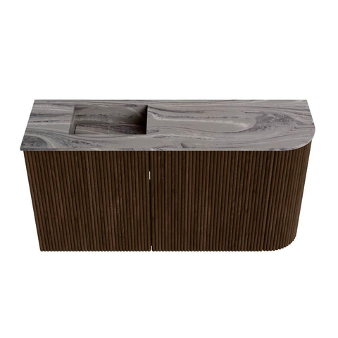 Mondiaz JOYA-DLUX Meuble de salle de bains - 81,6cm - arrondi droite couleur Walnut - Vasque FAYE position Gauche 1 trou de robinet couleur Sombra. SW1424756