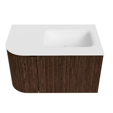 MONDIAZ KURVE Meuble de salle de bains 75cm avec module 25 L couleur Walnut avec 1 tiroir et 1 porte. Lavabo GRUNNE à droite 1 trou de robinet Talc. SW1138229