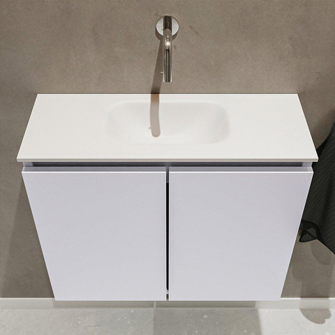 MONDIAZ TURE Toiletmeubel 60x23x50cm met 0 kraangaten 2 deuren cale mat Wastafel Eden midden Solid Surface Wit SW475097