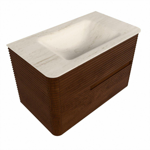 Mondiaz CIRO-DLUX Badkamermeubelset - 80x45x50cm - Solid surface wastafel Meli - 1 wasbak Midden - 1 kraangat - 2 lades - Ruby SW1531763