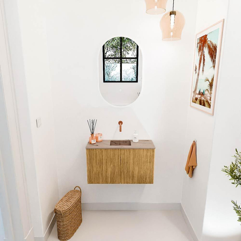 Mondiaz JOYA-DLUX 70cm toiletmeubel - kleur Oak - Wastafel FAYE positie Midden Zonder kraangat kleur Arena. SW1426233