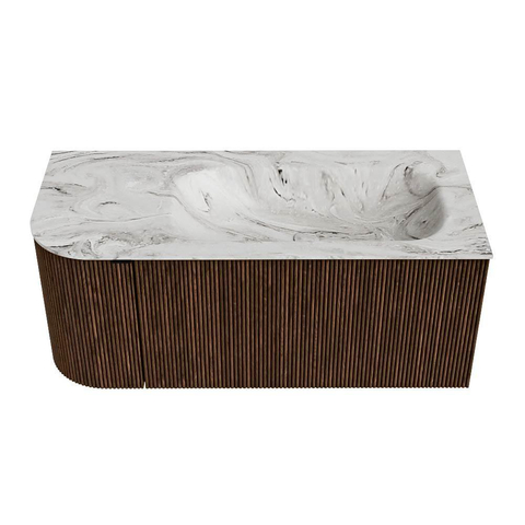 MONDIAZ KURVE-DLUX Meuble de salle de bains 105 cm avec module 25 L couleur Walnut avec 1 tiroir et 1 porte. Lavabo BIG SMALL à droite sans trou de robinet couleur Glace. SW1138051