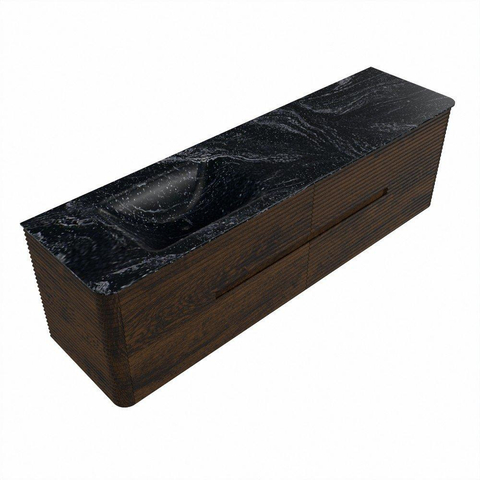 Mondiaz CIRO-DLUX Badkamermeubelset - 170x45x50cm - Solid surface wastafel Lava - 1 wasbak Links - zonder kraangaten - 4 lades - Walnut SW1530185