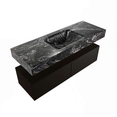 Mondiaz ALAN-DLUX Ensemble de meuble - 130cm - meuble Urban mat - 2 tiroirs - Lavabo Cloud Lava suspendu - vasque Centre - 0 trous de robinet SW808081