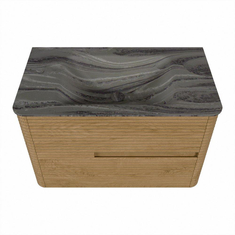 Mondiaz CIRO-DLUX Meuble de salle de bains - 80x45x50cm - Plan vasque solid surface Sombra - 1 vasque au milieu - sans trous de robinet - 2 tiroirs - Chêne SW1531220
