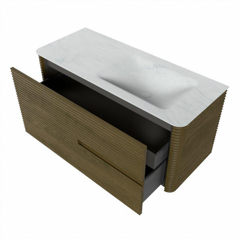 Mondiaz CIRO-DLUX Badkamermeubelset - 110x45x50cm - Solid surface wastafel Opalo - 1 wasbak Rechts - zonder kraangaten - 2 lades - Dusk SW1532946
