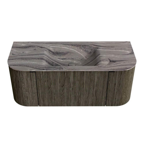 MONDIAZ KURVE-DLUX Meuble de salle de bains 110cm arrondi Gauche + Droite couleur Shadow avec 1 tiroir et 2 portes. Lavabo CLOUD central sans trou de robinet Sombra. SW1433730