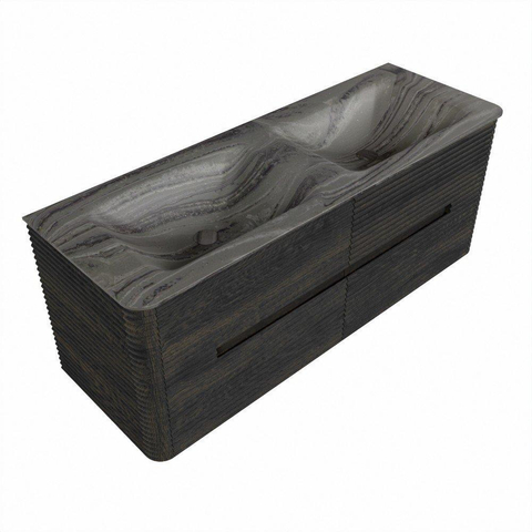 Mondiaz CIRO-DLUX Badkamermeubelset - 130x45x50cm - Solid surface wastafel Sombra - 2 wasbak Dubbel - 2 kraangaten - 4 lades - Shadow SW1532758