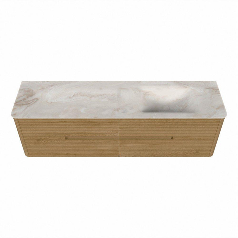 Mondiaz CIRO-DLUX Badkamermeubelset - 170x45x50cm - Solid surface wastafel Frappe - 1 wasbak Rechts - 1 kraangat - 4 lades - Oak SW1530805