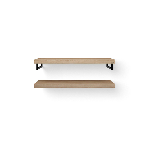 Looox Wood collection Duo étagères murales 120x46cm - 2 pièces - Avec porte-serviettes noir mat - chêne massif gris ancien SW73134