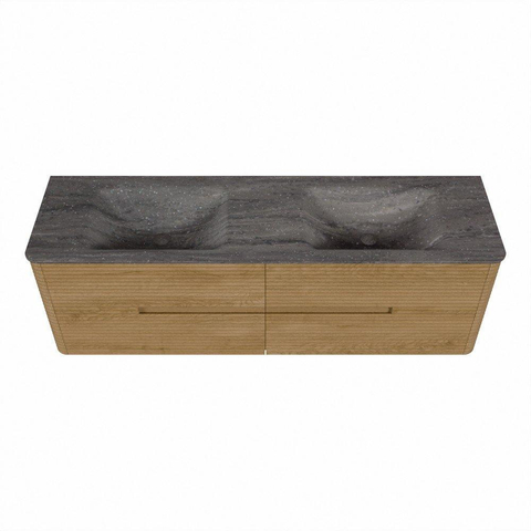 Mondiaz CIRO-DLUX Ensemble de meubles de salle de bains - 160x45x50cm - Plan vasque solid surface Oza - 2 lavabos double - 2 trous de robinetterie - 4 tiroirs - Chêne SW1531134