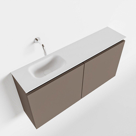 MONDIAZ TURE Toiletmeubel 100x23x50cm met 0 kraangaten 2 deuren smoke mat Wastafel Eden links Solid Surface Wit SW474987
