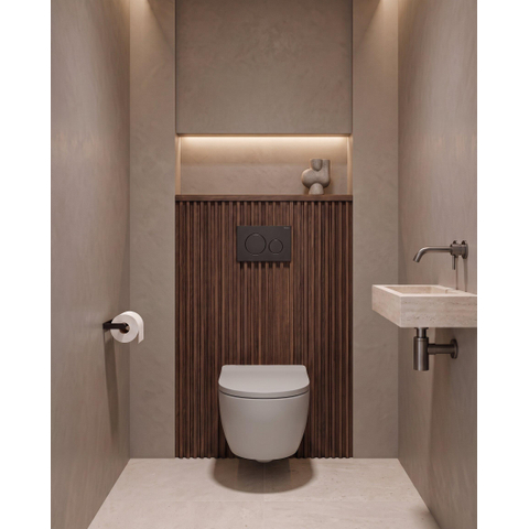 QeramiQ Dely Swirl Toiletset - 36.3x51.7cm - Geberit UP720 Duofix Sigma inbouwreservoir - rimless - diepspoel - 35mm zitting - metalen bedieningsplaat mat zwart - ronde knoppen - mat wit SW1413903