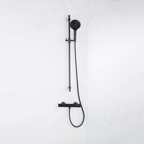 Fortifura Calvi douchekraan - met glijstangset - met ronde handdouche - gladde doucheslang - mat zwart SW811946