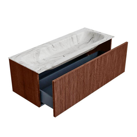 Mondiaz KURVE-DLUX Ensemble de meuble de salle de bains - 120x46x40cm - 1 tiroir - lavabo solid surface - central - 2 trous de robinet - Ruby SW1415958