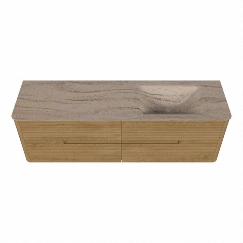 Mondiaz CIRO-DLUX Ensemble de meubles de salle de bains - 160x45x50cm - Plan vasque Solid surface Saba - 1 vasque à droite - sans trous de robinetterie - 4 tiroirs - Chêne SW1531206