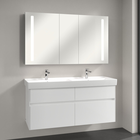 Villeroy & Boch my view 14 My View spiegelkast - met 3 deuren - met geïntegreerde LED verlichting verticaal - 130x75x17.3cm - zilver 1024983