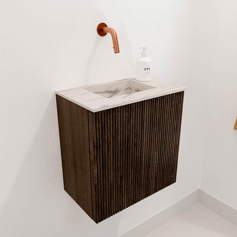 Mondiaz JOYA-DLUX 40cm toiletmeubel - kleur Walnut - Wastafel FAYE positie Midden Zonder kraangat kleur Nata. SW1424460