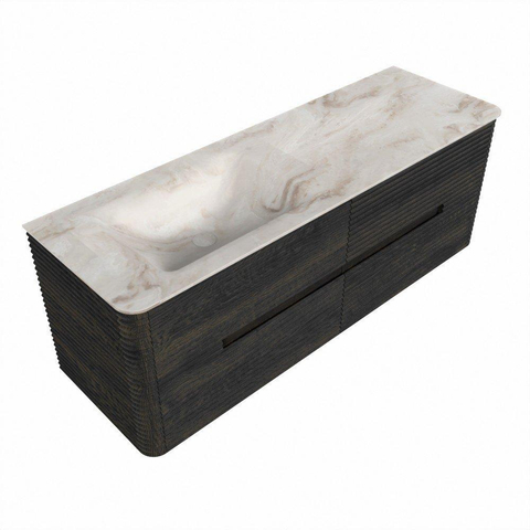Mondiaz CIRO-DLUX Badkamermeubelset - 140x45x50cm - Solid surface wastafel Frappe - 1 wasbak Links - 1 kraangat - 4 lades - Shadow SW1532196