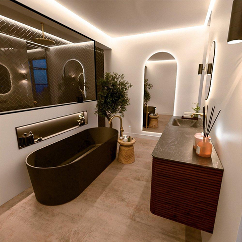 Mondiaz CIRO-DLUX Meuble de salle de bains - 170x45x50cm - vasque solid surface Lava - 1 lavabo à gauche - sans trous de robinet - 4 tiroirs - Ruby SW1531612