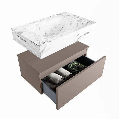Mondiaz ALAN-DLUX Ensemble de meuble - 70cm - meuble Smoke mat - 1 tiroir - Lavabo Cloud Glace suspendu - vasque Centre - 1 trou de robinet SW805588