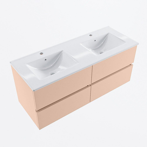 MONDIAZ VICA Ensemble meuble de salle de bains - 120cm - meuble sous-vasque rosee - 4 tiroirs - lavabo denia double - 2 trous de robinet - version haute 60cm - blanc brillant SW1080280