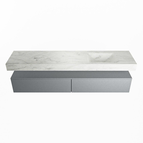 Mondiaz ALAN-DLUX Ensemble de meuble - 200cm - meuble Plata mat - 2 tiroirs - Lavabo Cloud Opalo suspendu - vasque Droite - 1 trou de robinet SW807139