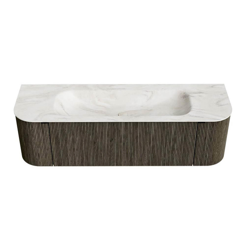 Mondiaz KURVE-DLUX Ensemble meuble de salle de bains - 150x46x40cm - 1 tiroir - 2 portes - lavabo solid surface - central - sans trou de robinet - Shadow SW1414452