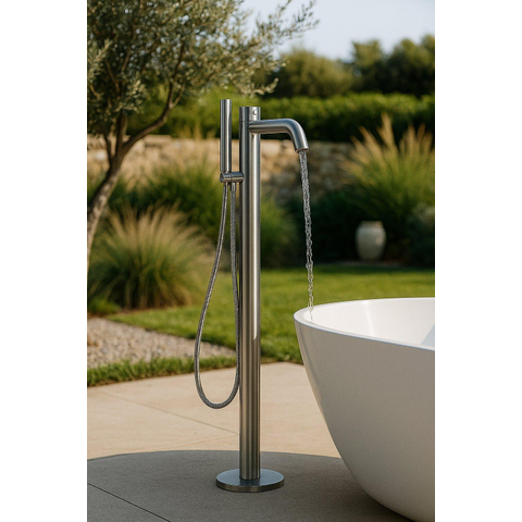 Fortifura Outdoor Vrijstaande Badkraan - RVS 316 - PVD - geborsteld RVS SW278125