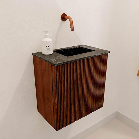 Mondiaz JOYA-DLUX 40cm toiletmeubel - kleur Ruby - Wastafel FAYE positie Rechts Zonder kraangat kleur Lava. SW1423583