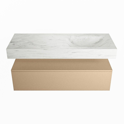 MONDIAZ ALAN - DLUX Ensemble de meubles de salle de bains - 120cm - meuble bas - Oro - 1 tiroir - lavabo suspendu - vasque à droite - 0 trous de robinet - Opalo SW807022