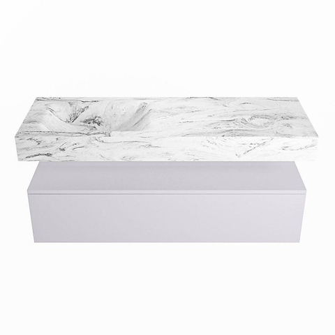Mondiaz ALAN-DLUX Ensemble de meuble - 130cm - meuble Cale mat - 1 tiroir - Lavabo Cloud Glace suspendu - vasque Gauche - 0 trous de robinet SW805864