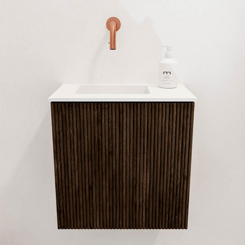Mondiaz JOYA 40cm meuble de salle de bains - couleur Walnut - Lavabo FAYE position Gauche Sans trou de robinet couleur Talc. SW1421229