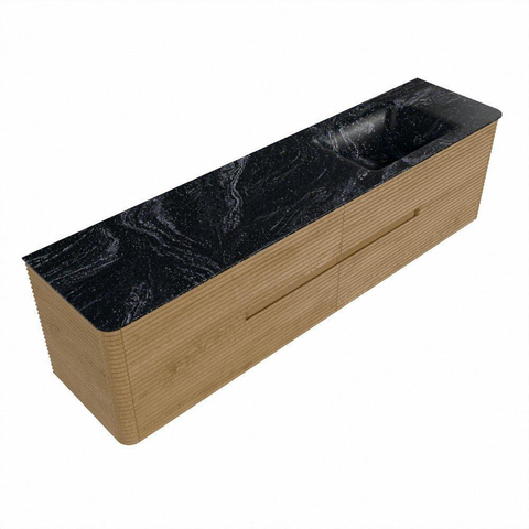 Mondiaz CIRO-DLUX Badkamermeubelset - 190x45x50cm - Solid surface wastafel Lava - 1 wasbak Rechts - zonder kraangaten - 4 lades - Oak SW1530999
