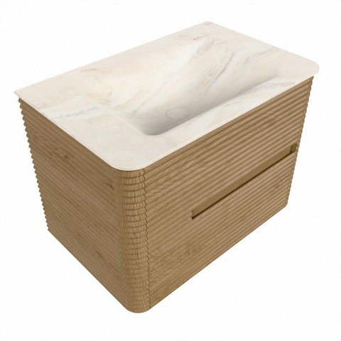 Mondiaz CIRO-DLUX Badkamermeubelset - 70x45x50cm - Solid surface wastafel Ostra - 1 wasbak Midden - zonder kraangaten - 2 lades - Oak SW1531050