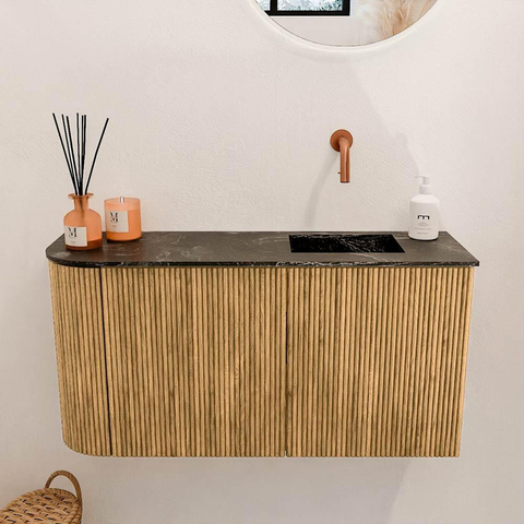 Mondiaz JOYA-DLUX 81.6cm toiletmeubel - ronding links kleur Oak - Wastafel FAYE positie Rechts Zonder kraangat kleur Lava. SW1422091