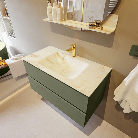 MONDIAZ VICA-DLUX Ensemble meuble de salle de bains - 90cm - meuble bas army - 2 tiroirs - lavabo encastré cloud au milieu - 1 trou de robinet - version haute 60cm - frape SW1088690