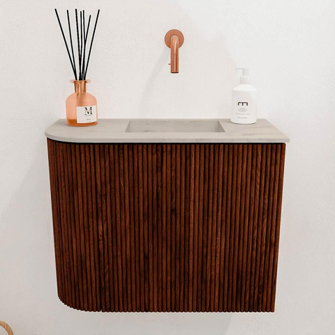Mondiaz JOYA-DLUX Meuble de toilette - 51,6cm - arrondi gauche couleur Ruby - Vasque FAYE position droite Sans trou de robinet couleur Opalo SW1423723
