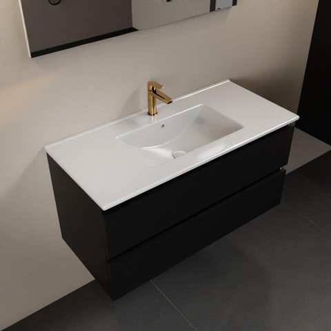 Mondiaz Aivy badmeubelset - 100x45x50cm - 1 kraangat - 1 wasbak talc Keramiek - Midden - 2 lades - Zonder spiegel - MDF Urban SW892371