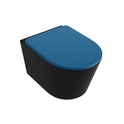 Mondiaz LAVIE hangtoilet – spoelrandloos – 36 x 53 cm – met softclose zitting – Urban (zwart), zitting Jeans (blauw) SW1208787
