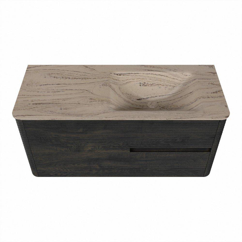 Mondiaz CIRO-DLUX Badkamermeubelset - 110x45x50cm - Solid surface wastafel Arena - 1 wasbak Rechts - zonder kraangaten - 2 lades - Shadow SW1532347