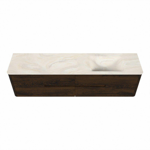 Mondiaz CIRO-DLUX Badkamermeubelset - 190x45x50cm - Solid surface wastafel Ostra - 1 wasbak Rechts - zonder kraangaten - 4 lades - Walnut SW1530393